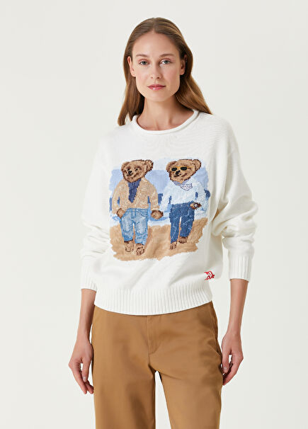 White Teddy Bear Jacquard Knitwear