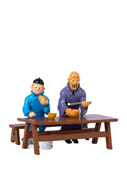 Blue Lotus Lunch Scene Le Lotus Bleu La Scène du Déjeuner Metal Heykelcik