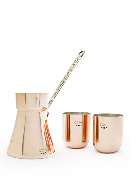 Coho Artisan Mini Turkish Coffee Pot and Set of 2 Mini Water Glasses for Coffee