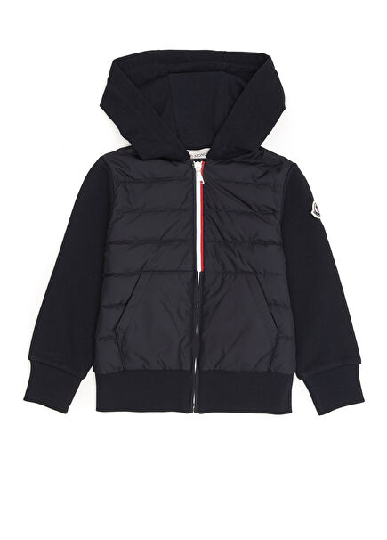 Siyah Kapüşonlu Logolu Erkek Çocuk Hırka