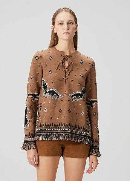 Leon Kamel Desenli Yün Kazak