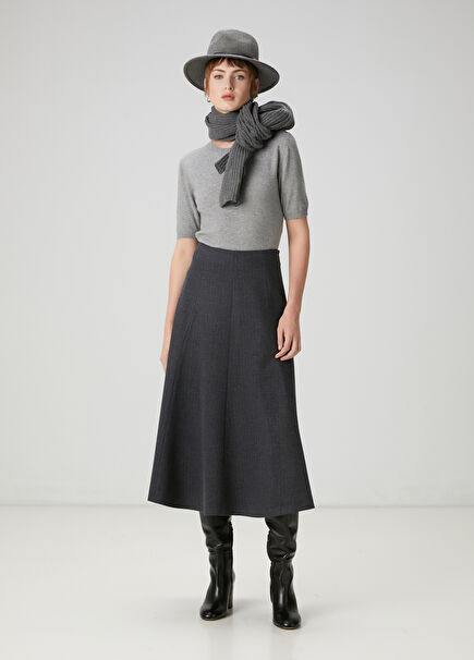 Dark Grey Striped Midi Skirt