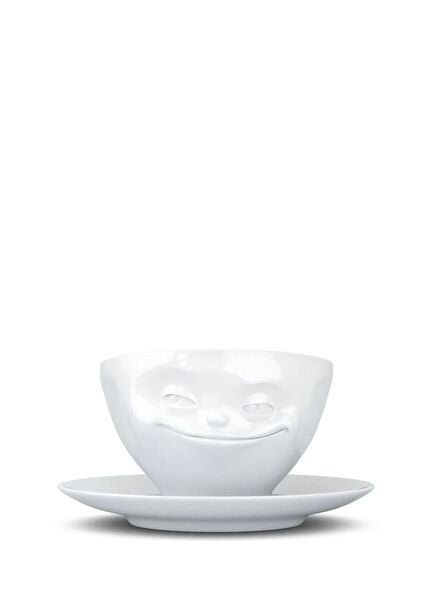 Grinning Beyaz Porselen Çay Fincanı ve Tabağı