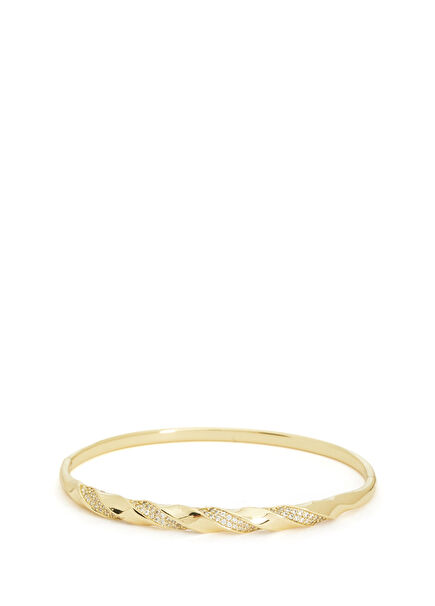 Gold Twisted Stone Handcuff Women's Bracelet