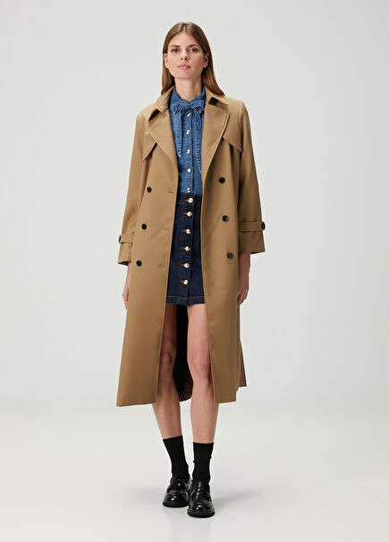 Simon Beige Pleated Trench Coat