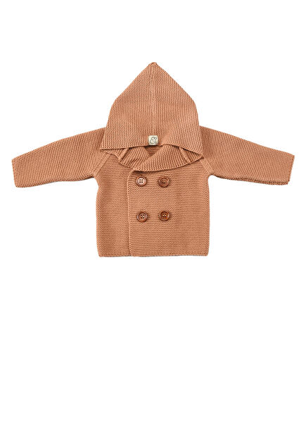 Crossover Hooded Organic Cotton Brown Child Cardigan