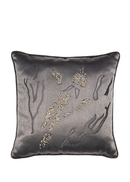Taş ve Broderi Detaylı İpek Kırlent 45x45 cm 