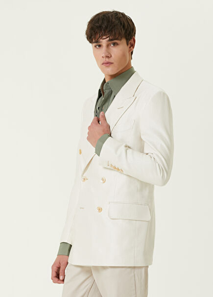 White Stripe Pattern Double-Breasted Jacket