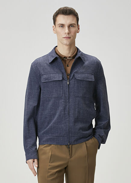 Lacivert Yün Bomber Ceket
