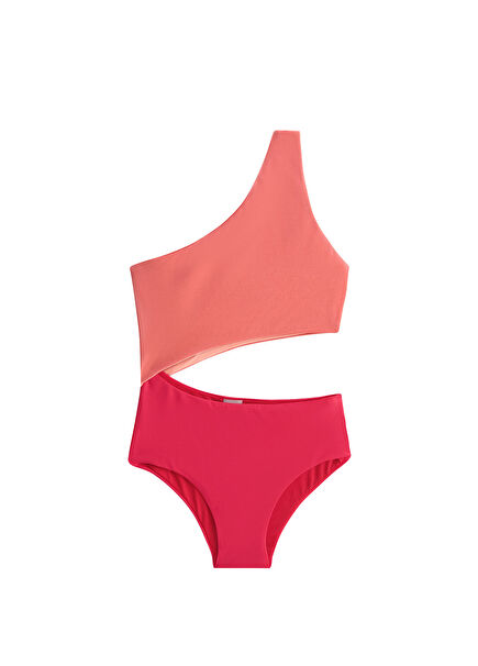 Charlotte Pembe Kırmızı Tek Omuzlu Kız Çocuk Mayo