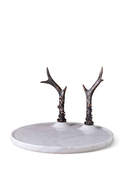 Cernunnos Bronz Geyik Boynuzlu Mermer Sunum Tabağı