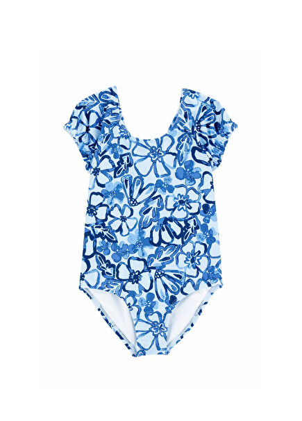 Mavi Güneş Koruyucu Kız Çocuk Mayo