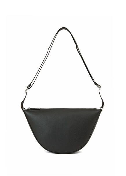 Black Logo Detail Men's Leather Crossbody Bag