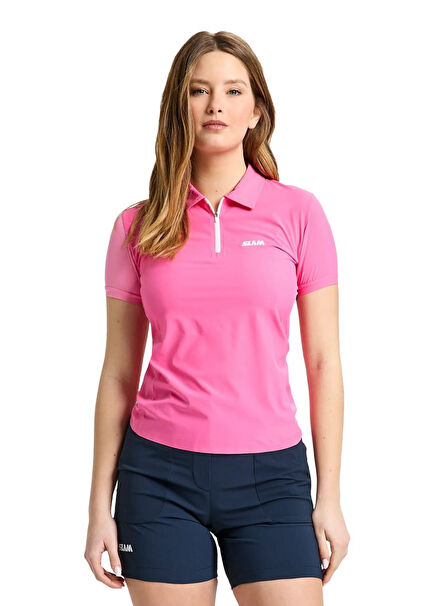 Od Ws Tech Pembe Polo Yaka Kısa Kollu Kadın T-shirt