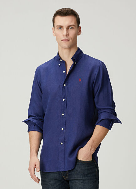 Navy Blue Linen Shirt