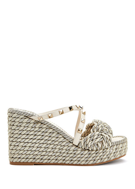 Rockstud Beyaz Kadın Deri Terlik