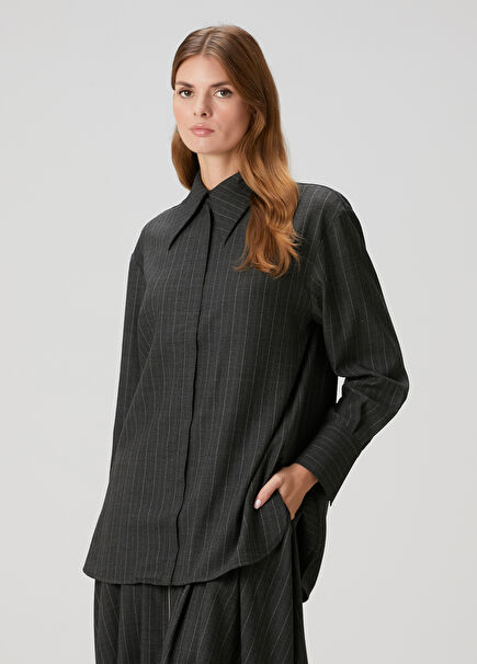 Selenia Dark Grey Striped Wool Shirt