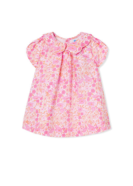 Pink Floral Patterned Poplin Baby Girl Dress