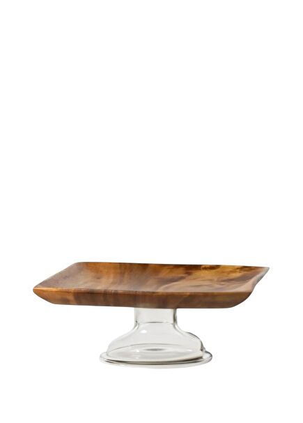 Ahşap Gümüş Ayak Detaylı Kare Sunum Tabağı 30 x 30 cm