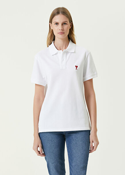 Beyaz Polo Yaka Logolu T-shirt