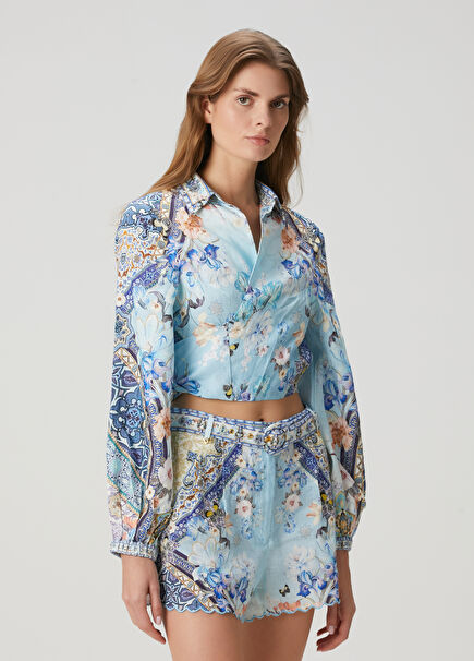 Blue Floral Double-Breasted Shirt