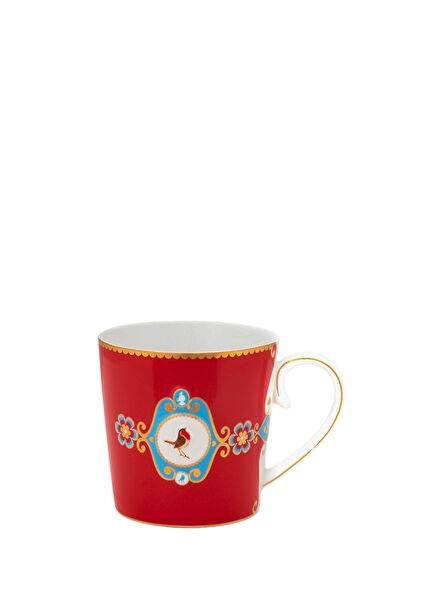 Love Birds Red Medallion Patterned Porcelain Mug
