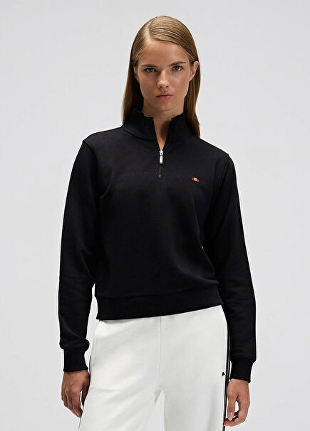 Siyah Yarım Fermuarlı Kadın Sweatshirt EF557-BK