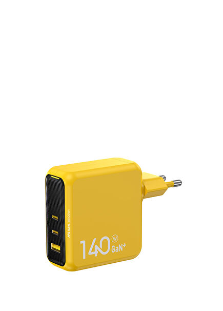 Magcube 3 Portlu Şarj Adaptörü Sarı 140W Şarj Cihazı GaN+ Hızlı Şarj İstasyonu 100 W