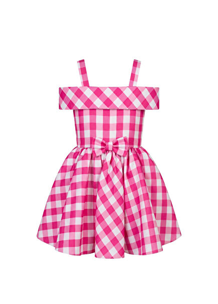 Pink Gingham Couture Pink Plaid Print Girl's Dress