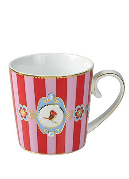 Love Birds Kırmızı Pembe Çizgili Mug