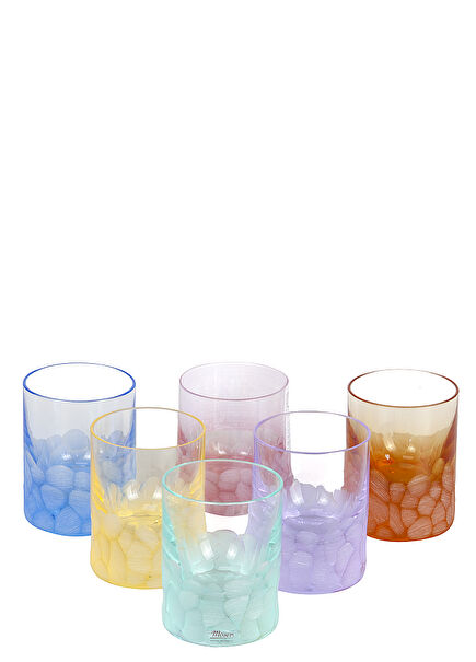 6lı Renkli Kristal Bardak Seti