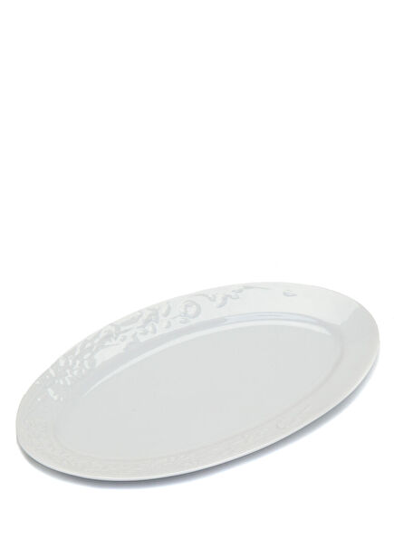 White Oval Shaped Self-Patterned Porcelain Plate