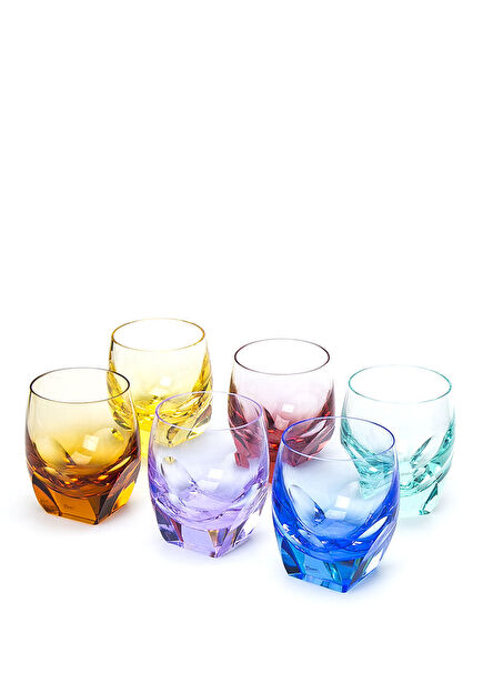 6lı Renkli Kristal Bardak Seti