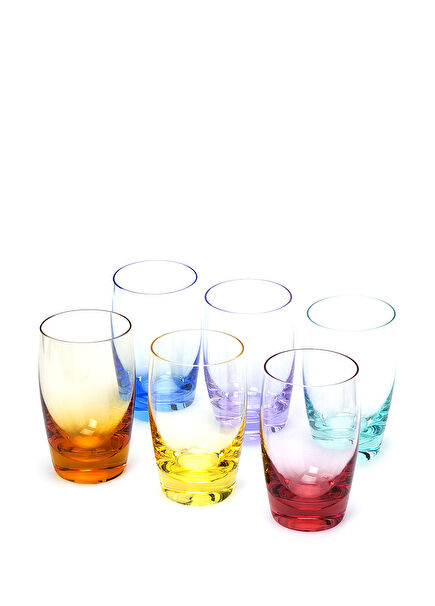 6lı Renkli Kristal Bardak Seti