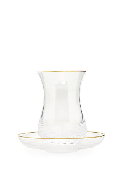 2li Gold Şeritli Dokulu Kristal Çay Bardağı Takımı