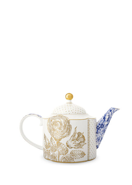 Royal Beyaz Demlik Altın Çiçek Desenli