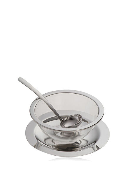 Silver Silver Plated Glass Gravy Boat