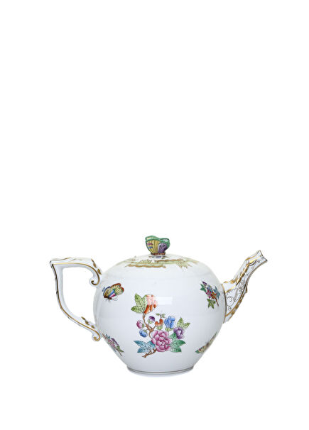 Queen Victoria Beyaz Çiçekli Porselen Çaydanlık