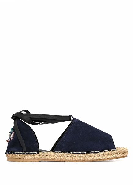 Lacivert Taş İşleme Detaylı Kadın Süet Espadril