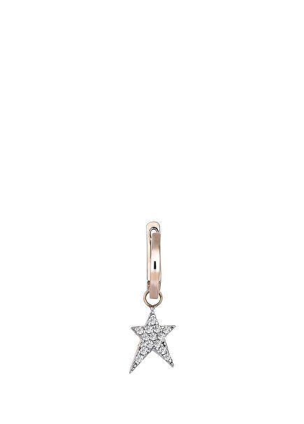 Star Detail Diamond Women's Gold Earrings with Str