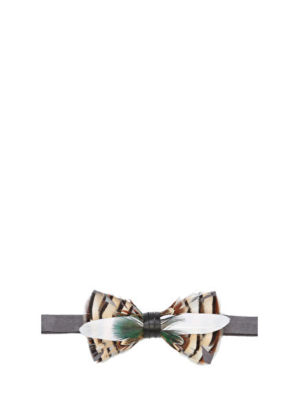 Gray Bird Feather Detailed Suede Bow Tie