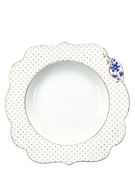 Royal Beyaz Altın Puantiyeli Porselen Çorba Tabağı