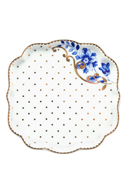 Royal Beyaz Çiçek Baskılı Porselen Çay Tabağı