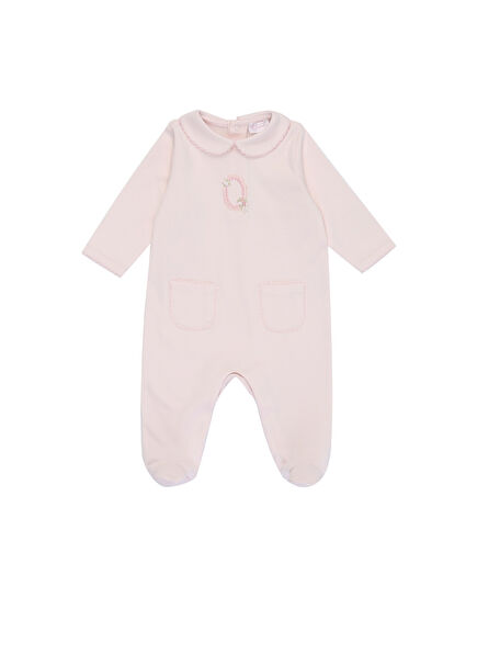 Pembe Bebe Yaka Nakış Detaylı Kız Bebek Tulum