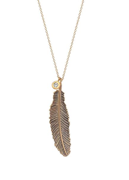 Large Feather-Shaped Diamond Women's Gold Necklace