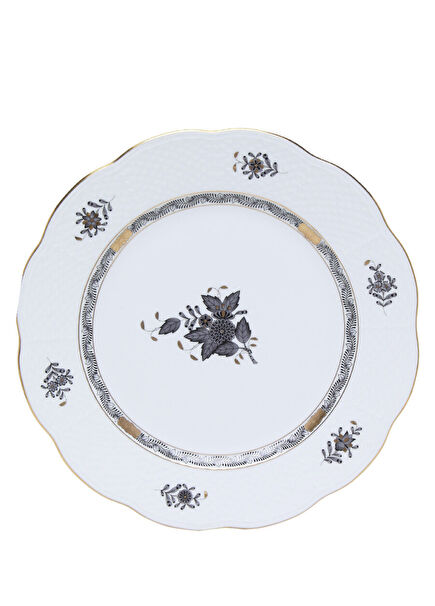 Beyaz Çiçek Desenli Porselen Yemek Tabağı