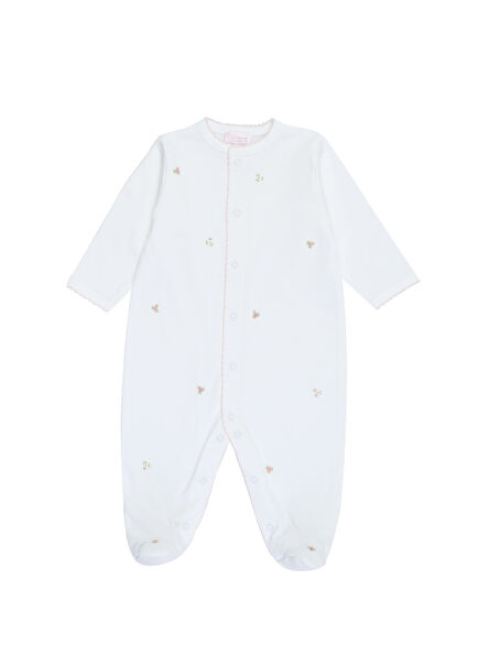 Beyaz Çiçek Nakışlı Kız Çocuk Tulum