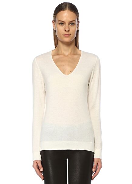 Cream V-Neck Lightweight Cashmere Merino Sweater