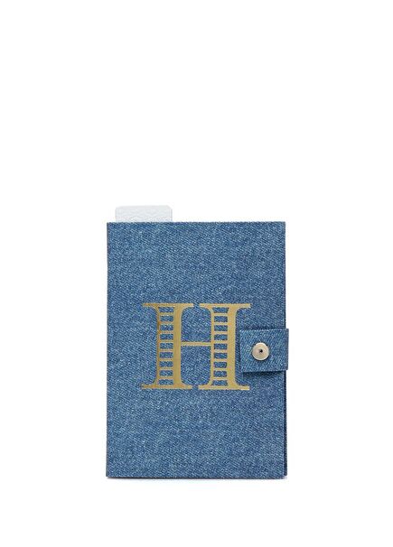 Mavi Denim Görünümlü Harf Baskılı Defter