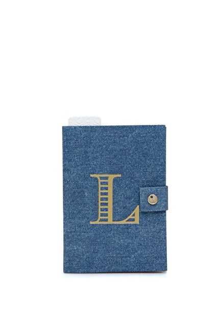 Mavi Denim Görünümlü Harf Baskılı Defter